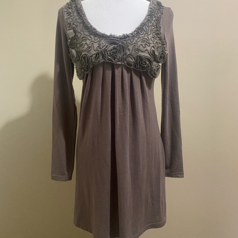 Moon River empire waist long sleeve mini dress